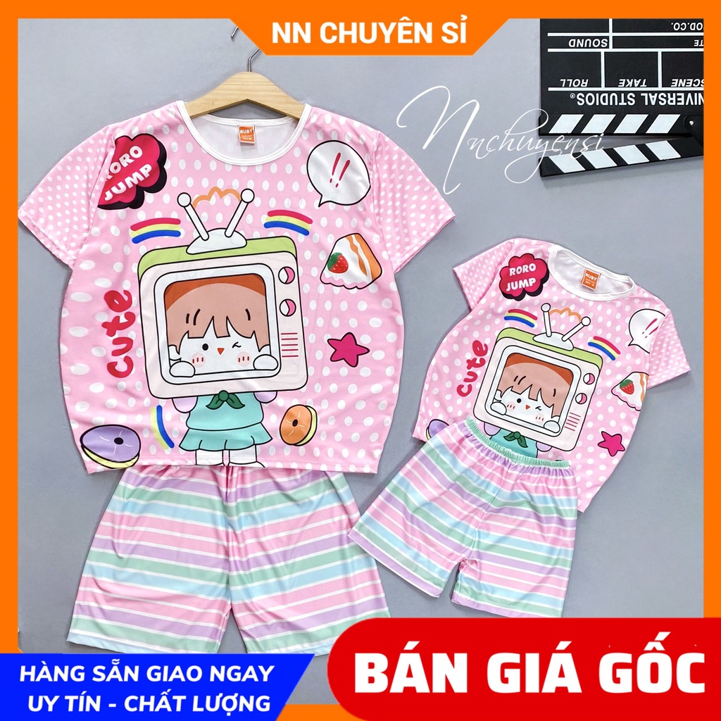 Đồ bộ thun quần đùi cho bé mặc nhà size đến 70kg chất thun mềm mát in hình Shin hoạt hình dễ thương DBRBD FULL SIZE