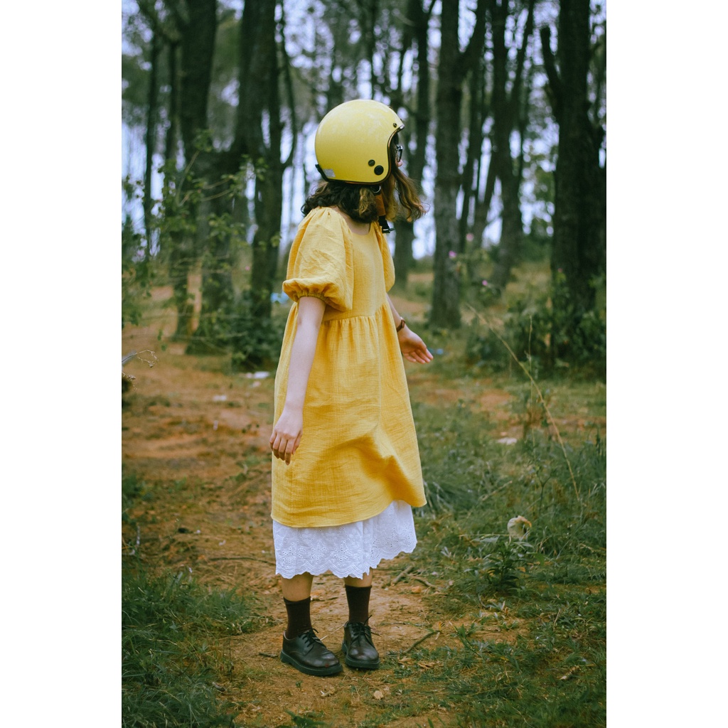 Váy Babydoll Tay Phồng Xòe Rộng Vintage Xô Muslin Vui Hè Mát Xinh Xắn