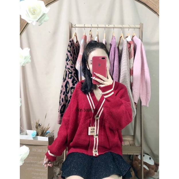 Áo len cardigan khoác mùa thu đông màu đỏ siêu xinh | BigBuy360 - bigbuy360.vn