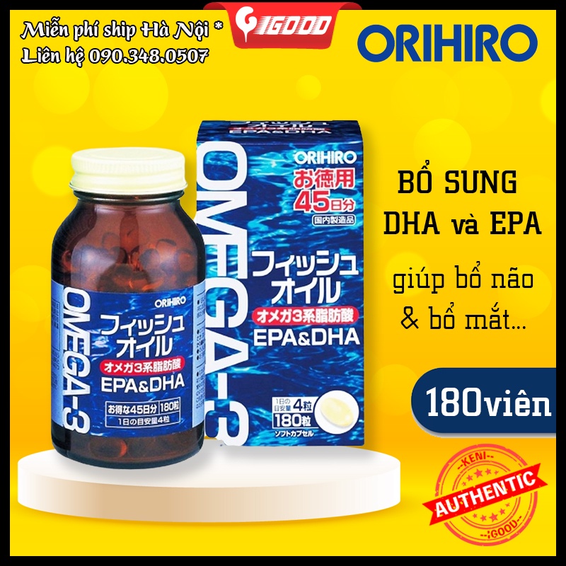 IGOOD - Dầu cá Omega 3 Orihiro fish oil, Omega 3 EPA & DHA Orihiro Nhật Bản hộp 180 viên