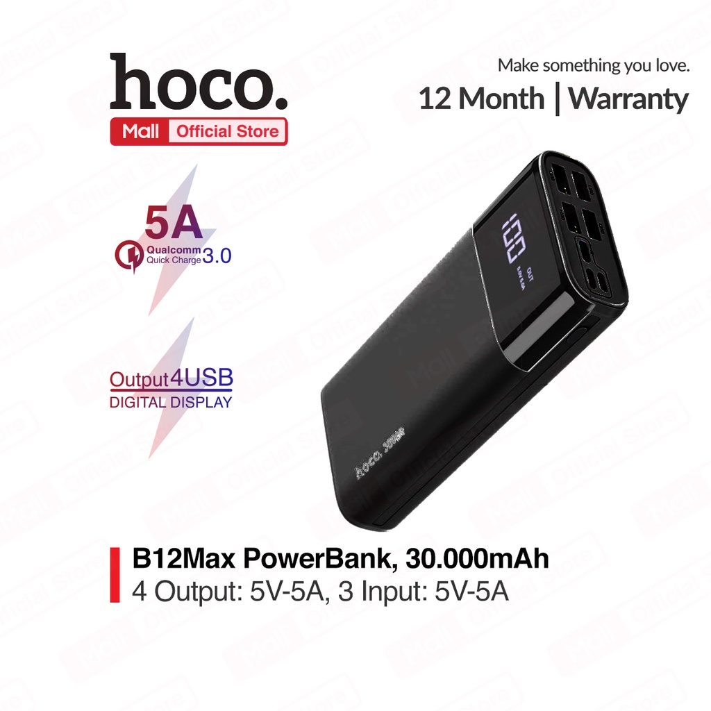 Pin Sạc Dự Phòng Hoco B12 Max - Dung Lượng 30.000 mAh ( 4 cổng USB , Hỗ trợ sạc nhanh 5A Max )