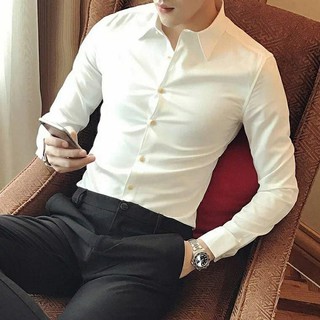 Sơ mi lụa nam cao cấp gấp hộp MÀU TRẮNG KEM dài tay cổ bẻ