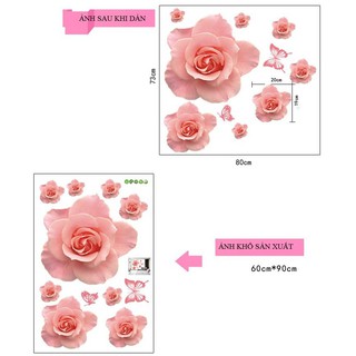 Decal Dán Tường Hoa Hồng Phấn Lãng Mạn
