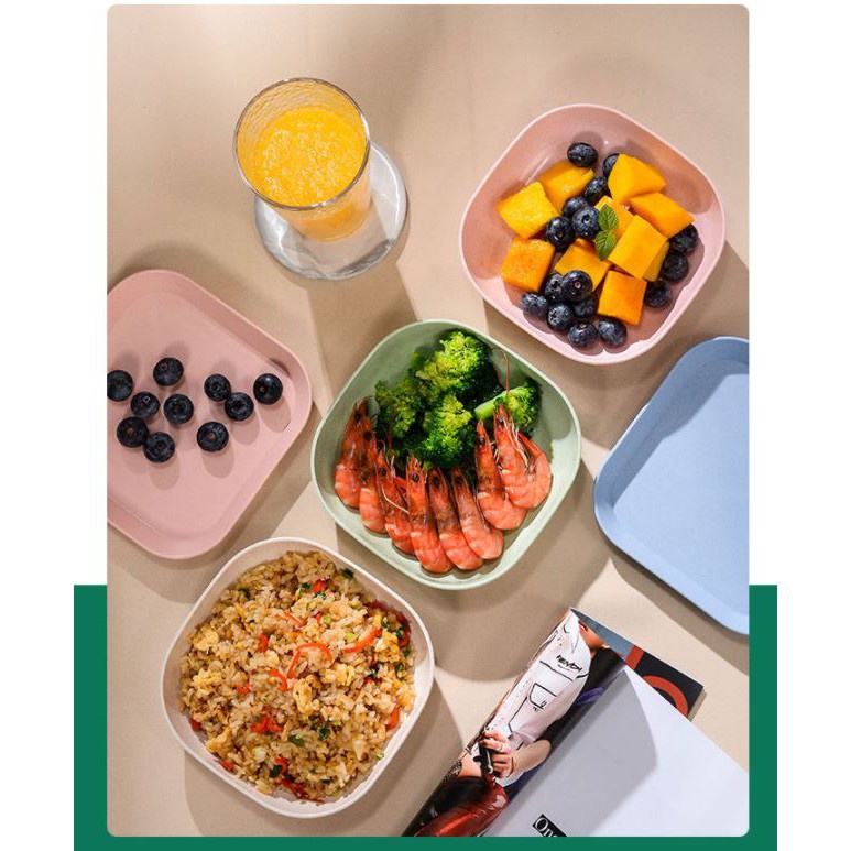Set 8 đĩa nhựa lúa mạch ⚡FREESHIP⚡ Set 8 Đĩa nhựa lúa mạch an toàn sức khỏe không độc hại bền nhẹ tiện dụng cho gia đình