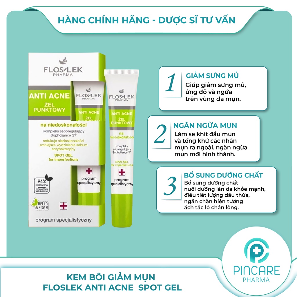 Gel chấm mụn Floslek Anti Acne Spot 20ml - Hàng chính hãng - Nhà thuốc Pincare