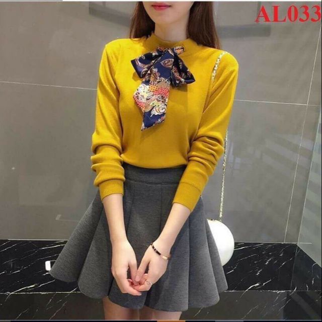Áo thun gân nơ lụa mịn màng
