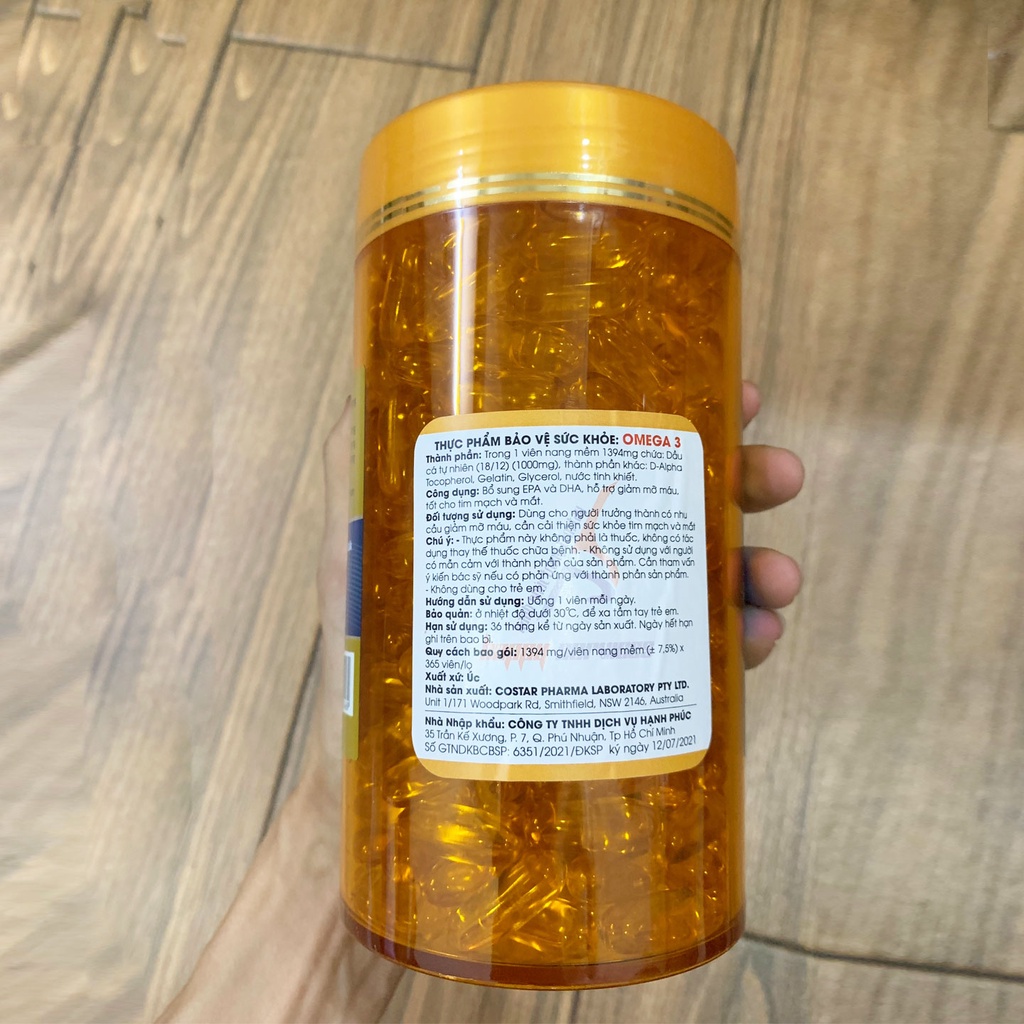 Viên Tinh Dầu Cá Hồi Úc Costar Omega 3 chai 100 - 365 viên hỗ trợ trí nhớ cải thiện thị lực