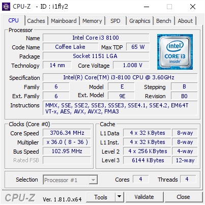 CPU Intel Core i3 8100 (3.60GHz, 6M, 4 Cores 4 Threads) Đã Qua Sử Dụng, Không Kèm Fan