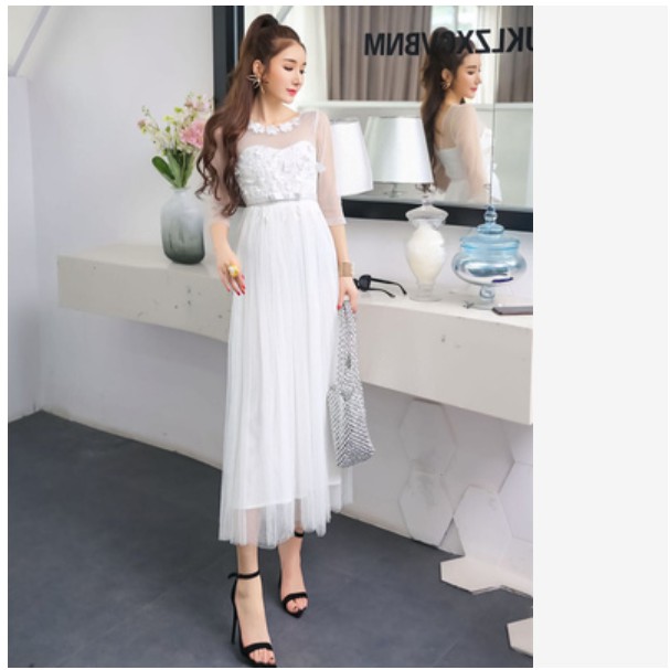 Đầm Dài Hở Lưng Phối Lưới Thời Trang Thanh Lịch Cho Nữ | BigBuy360 - bigbuy360.vn