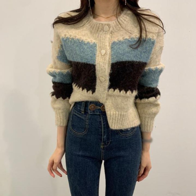 Áo Khoác Cardigan Dệt Kim Tay Dài Dáng Rộng Cổ Tròn Cài Nút Thời Trang Mùa Thu Cho Nữ