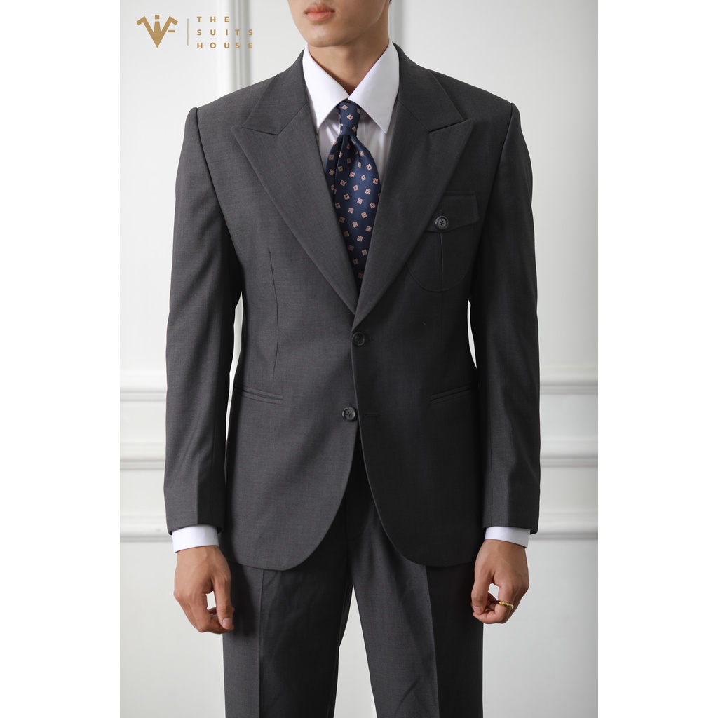 Bộ vest nam xám lông chuột 2 khuy túi hộp, suits sartorial, chất cotton pha poly The Suits House