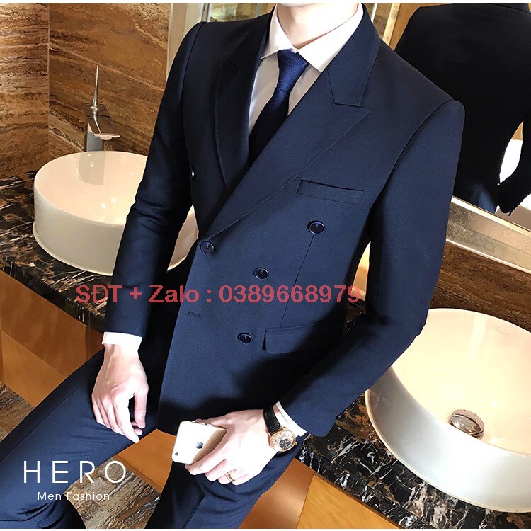 Bộ vest nam cao cấp 6 cúc màu tím than, Bộ suit nam thanh niên chất vải sịn sò