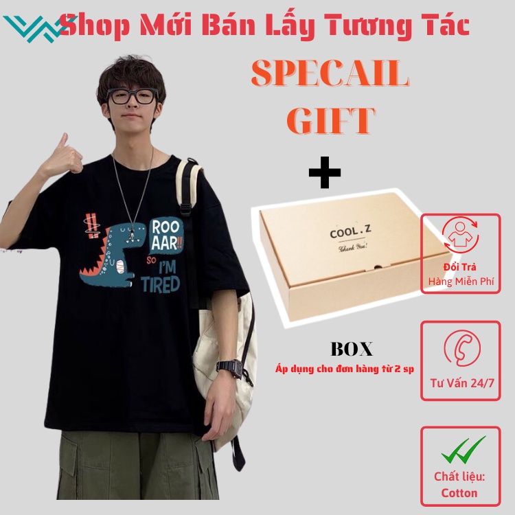Áo thun tay lỡ CoolZ phông Unisex nam nữ Cotton oversize form rộng khủng long T-Rex CZ027