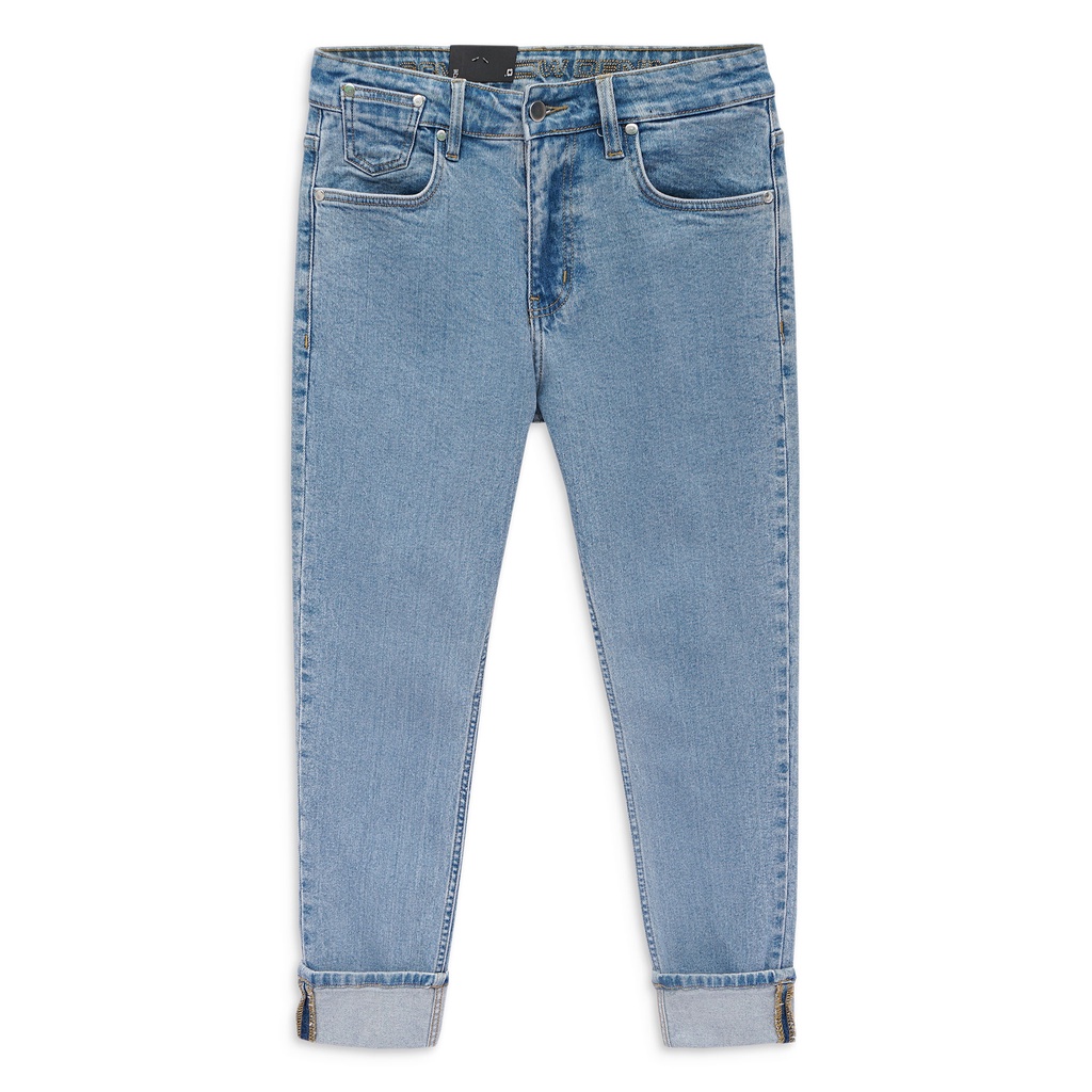 Quần Jean Nam Cropped Fit Roll Blue Shades , Chất Cotton Pha Spandex Thoải Mái , QJ003987,SOMEHOW