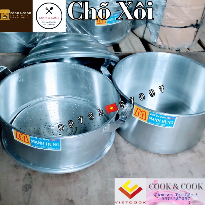 Chõ hấp xôi, chõ đồ xôi size 48 nhôm Mạnh Hùng hấp 30 đến 35 cân gạo