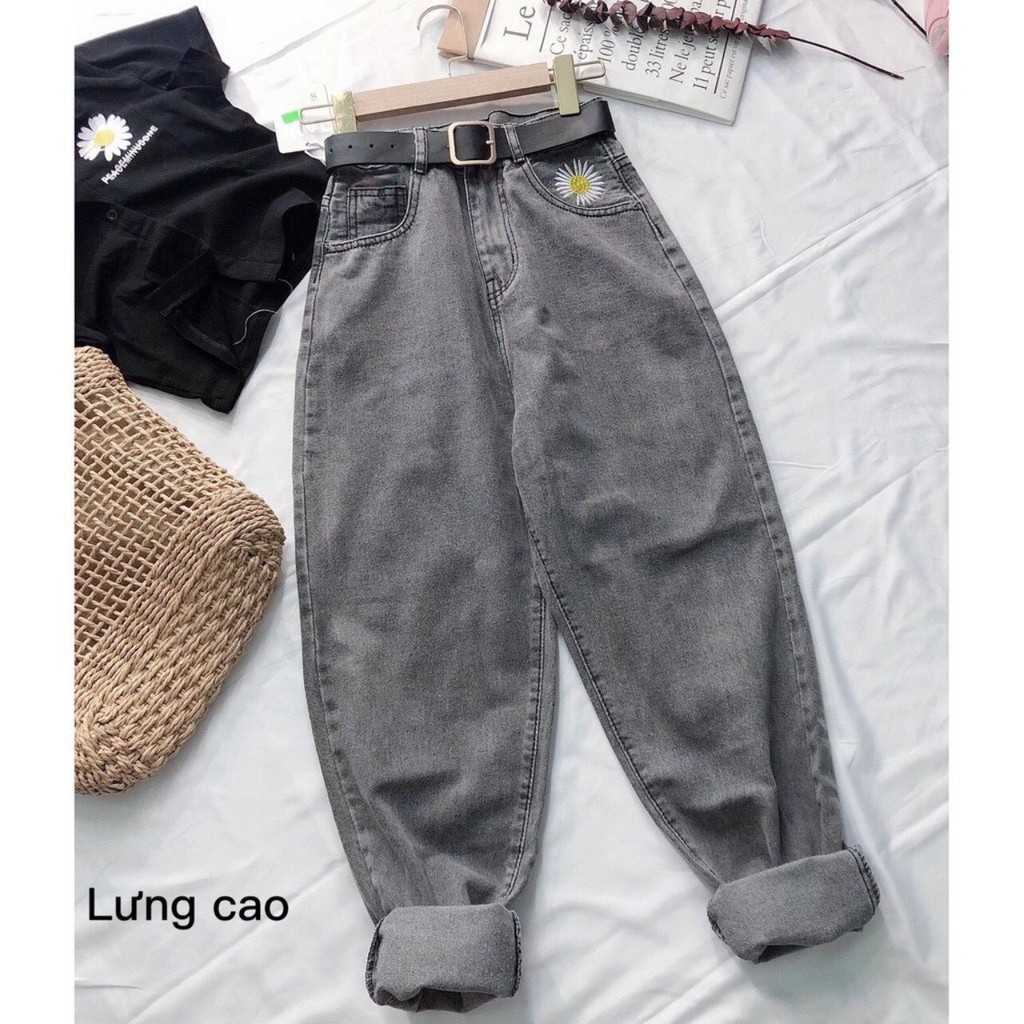 Quần baggy jean nữ thêu hoa đẹp giá rẻ lưng cao chất jean mềm mịn cao cấp thời trang AMISHASHOP98 AMSAll03 | BigBuy360 - bigbuy360.vn