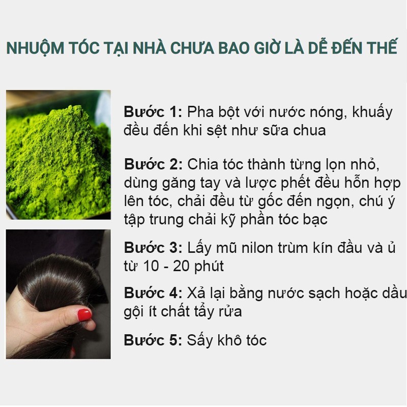 [Hộp 5 gói] Bột Lá Nhuộm Tóc Thảo Dược Phủ Bạc Màu Đen, Nâu Ybome, Không Kích Ứng Da Đầu, 100% Tự Nhiên, Không Hóa Chất | BigBuy360 - bigbuy360.vn