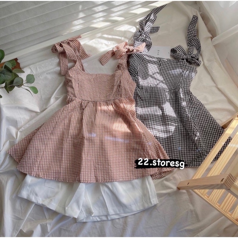 [Ảnh thật/Sẵn]Set kẻ caro+quần sooc trắng đi biển mùa hè | BigBuy360 - bigbuy360.vn