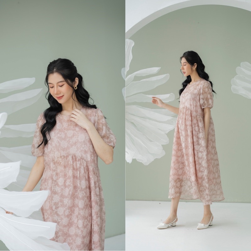 Đầm Hoa Dập Nhăn Dáng Babydoll Phong Cách Hàn Quốc Nhẹ Nhàng Nữ Tính Có Sẵn 3 Gam Màu HOT Năm Nay