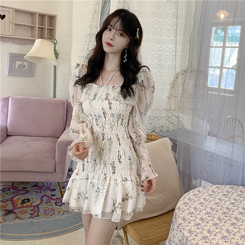 Đầm dáng xòe hoa nhí tay dài Emilyshop ulzzang