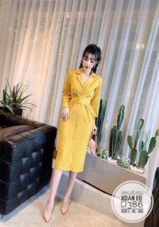 Bigsize Đầm cổ vest xoắn eo D386