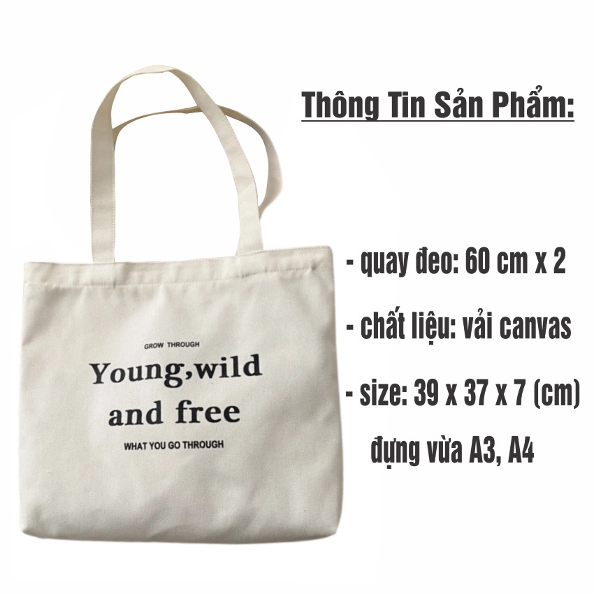 Túi Tote Vải Canvas Nữ phong cách thời trang Ulzzang Hàn Quốc có khóa trong in Young Wild Free giá rẻ TD06 Tuidepstore