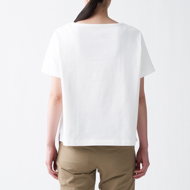 Muji Áo Thun Vải Jersey Sợi Dày Cổ Thuyền