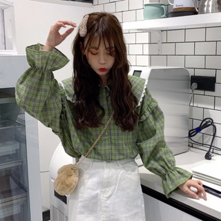 Áo sơ mi ulzzang dáng rộng cổ ren tay bo