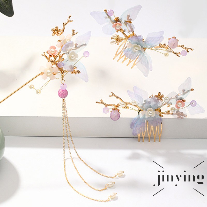 GETNOIVAS Bộ Cài Tóc Đính Hoa Phối Tua Rua Phong Cách Cổ Trang Trung Hoa