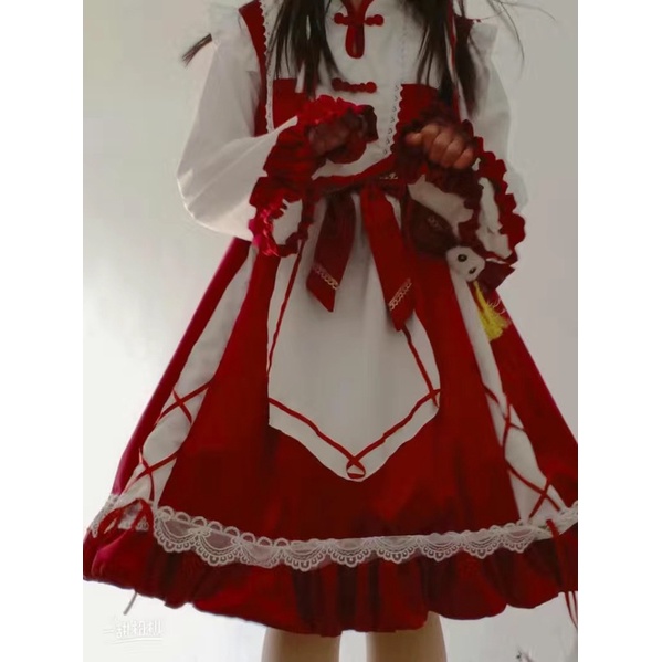 Đầm lolita đỏ OP dài tay