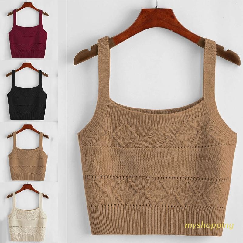 Áo croptop dệt kim hai dây màu sắc đơn giản thời trang mùa hè cho nữ