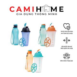 Bộ bình lắc Shake N Go Tupperware 500ml nhựa nguyên sinh trộn đều thức uống có vạch chia dung tích
