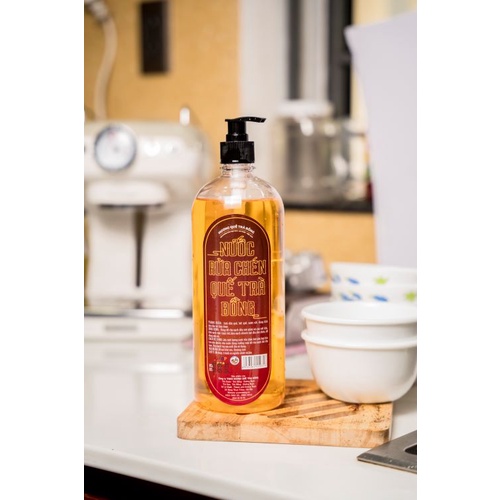 Nước Rửa Chén Hữu Cơ Hương Quế Trà Bồng 1 Lít Khử Mùi, Làm Sạch Vết Bẩn Dầu Mở