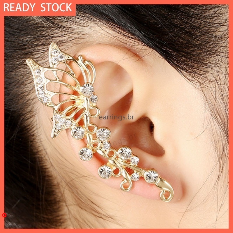 Khuyên kẹp vành tai nữ thiết kế bướm đính pha lê không gây dị ứng