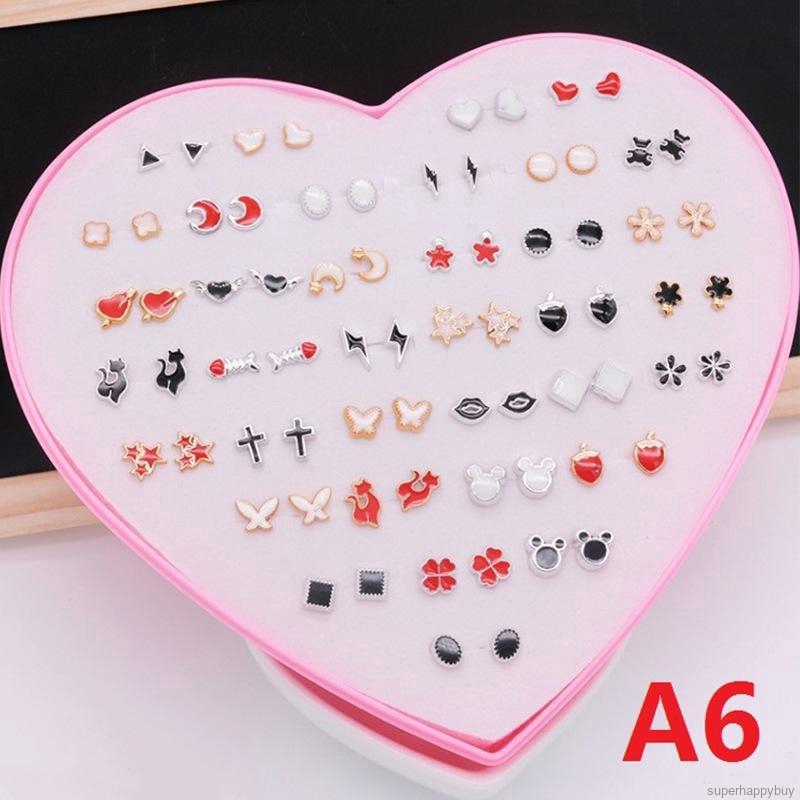 Hộp 36 cặp khuyên tai dạng hạt bằng nhựa kiểu dáng đáng yêu đa dạng cho nữ