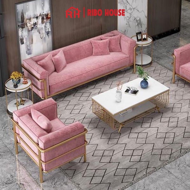Bàn trà RIBO HOUSEmặt đá 2 tầng, trang trí phòng khách, ban công, tiệm nails spa mẫu 8 RIBO185