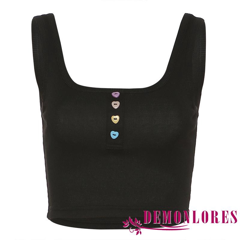 Áo sát nách phối nút hình trái tim thời trang cá tính cho nữ