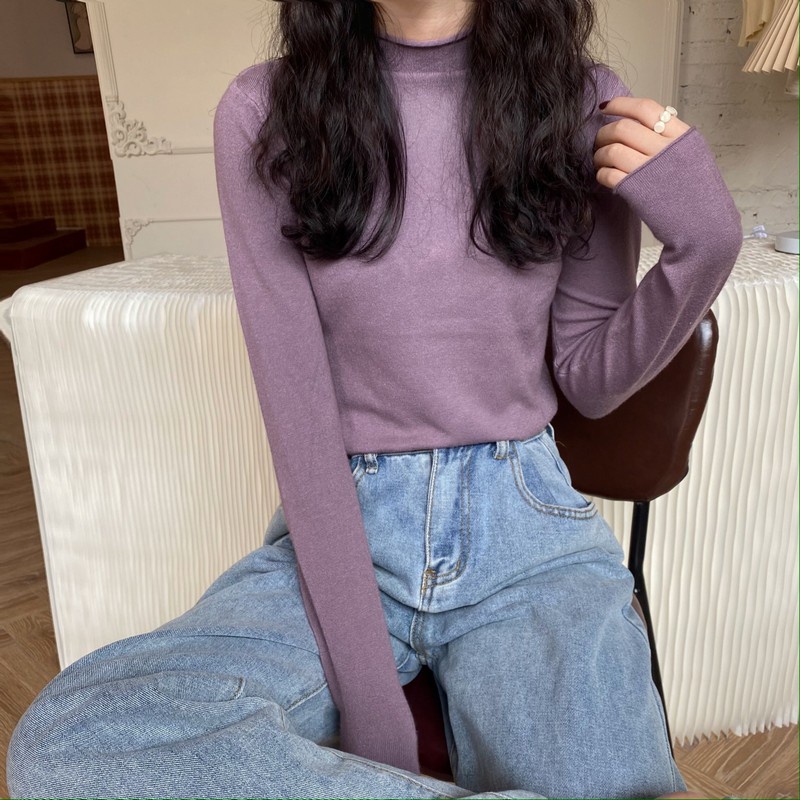 Áo sweater ZHELIHANGFEI tay dài cổ lọ dáng ôm thời trang xinh xắn cho nữ