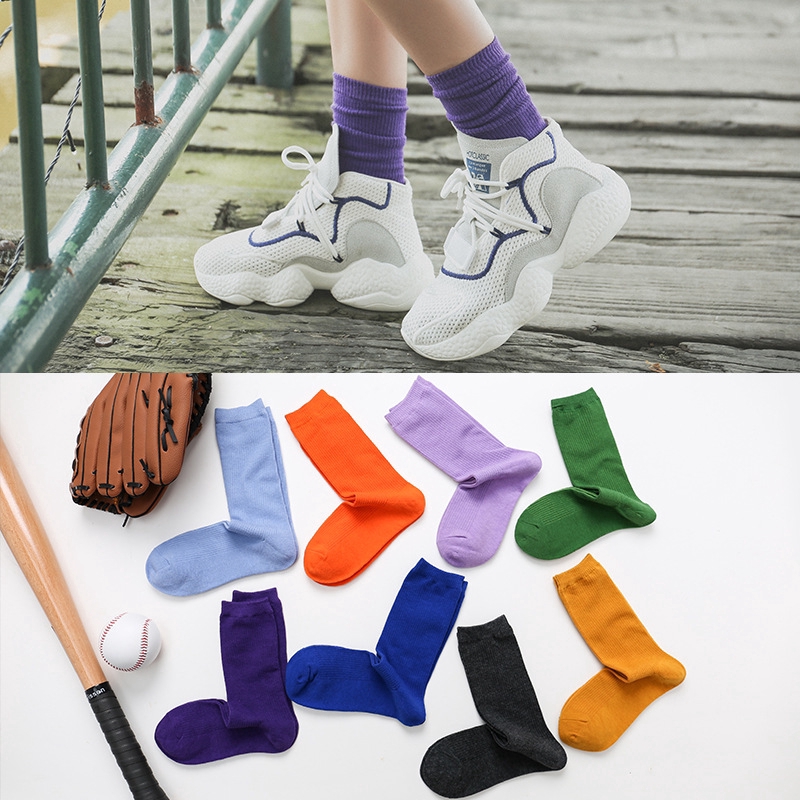 Vớ cotton màu trơn mỏng màu trơn phong cách retro cho nữ