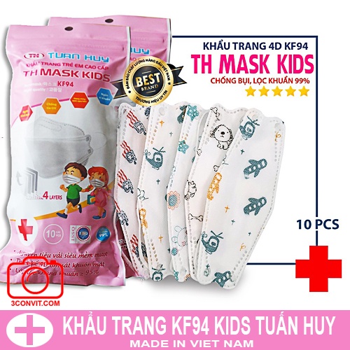 Túi 10 chiếc khẩu trang trẻ em 4D KF94 Tuấn Huy