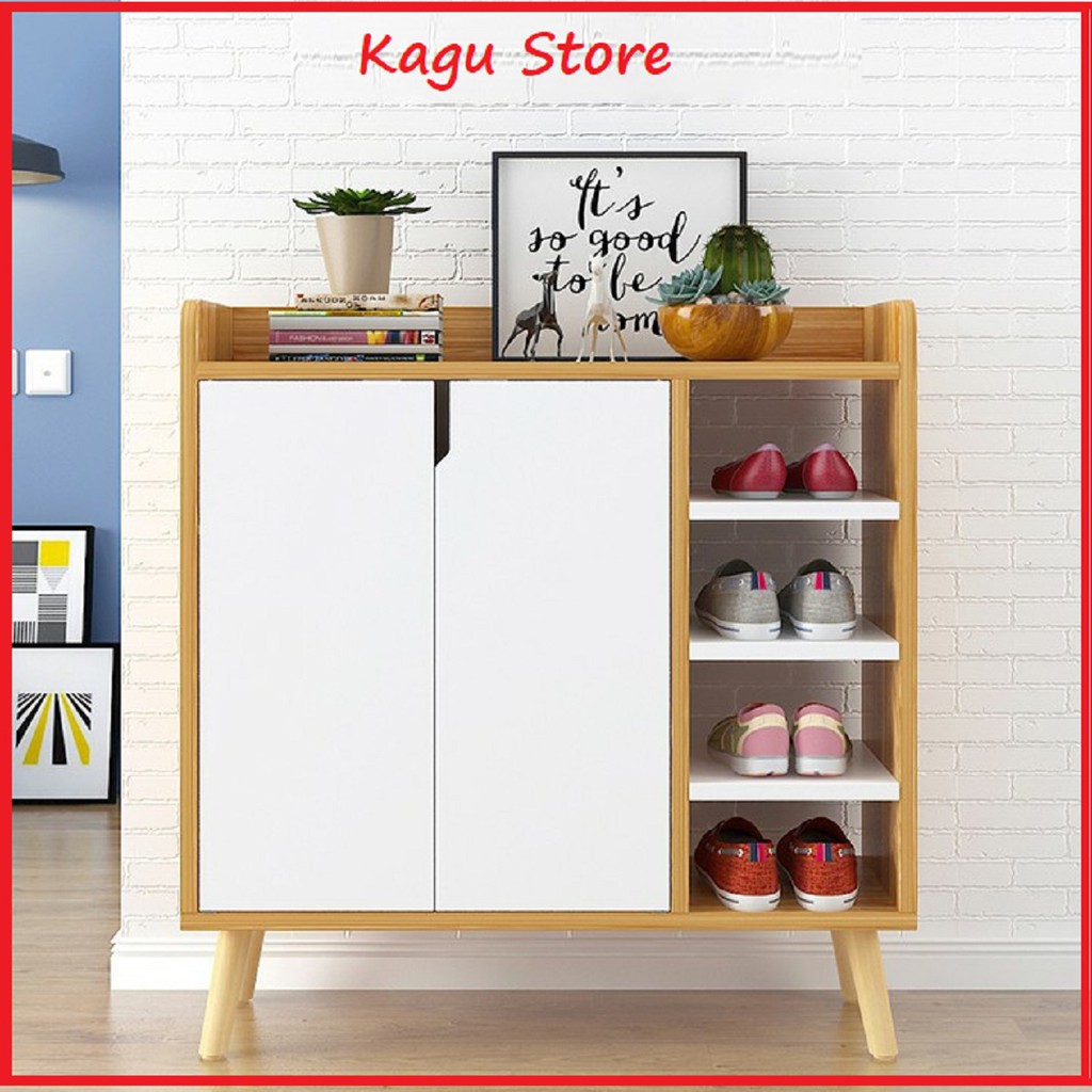 Kệ giày [Ảnh thật-Video], tủ giày dép gỗ MDF 2 cánh 4 ngăn cao cấp 82x30x87cm - ND0141