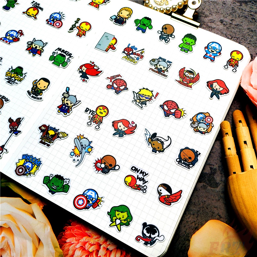 Set 60 sticker trang trí nhân vật siêu anh hùng Marvel độc đáo đáng yêu