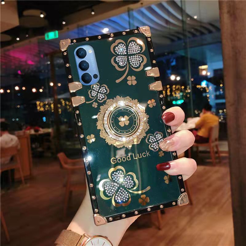 Ốp Điện Thoại Hình Vuông Lấp Lánh Kèm Giá Đỡ Nhẫn Cho Oppo Reno7 Reno6 Reno5 Reno4 Pro Reno3 Reno2Z