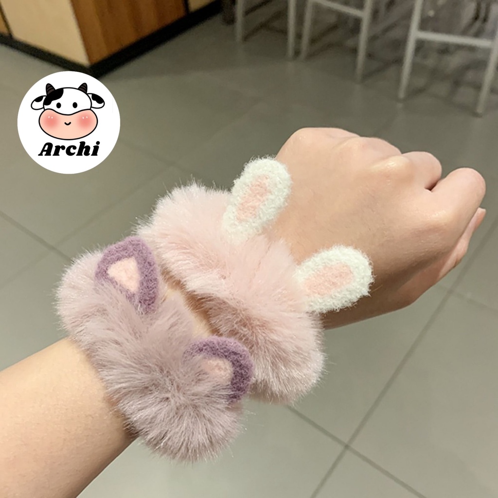 Buộc tóc scrunchies dạng lông dễ thương