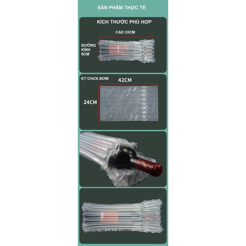 Bao bì đóng gói, túi nilon, cột khí, bọc khí chống sốc Airpac vận chuyển hàng hóa dễ vỡ 7 cột bọc đồ cỡ 33cm x 8cm