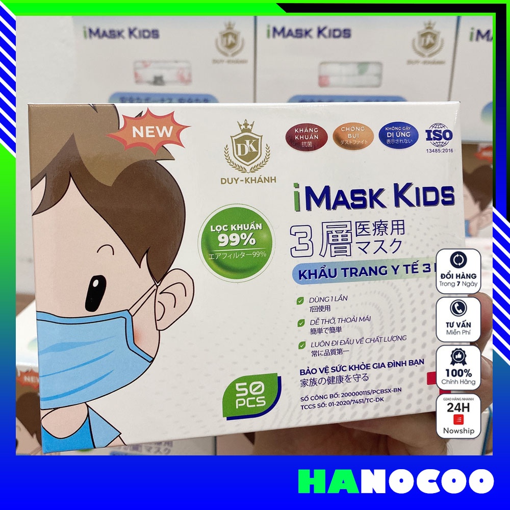 Khẩu trang y tế trẻ em cao cấp 4 lớp kháng khuẩn cho bé hộp 50 cái DUY KHÁNH