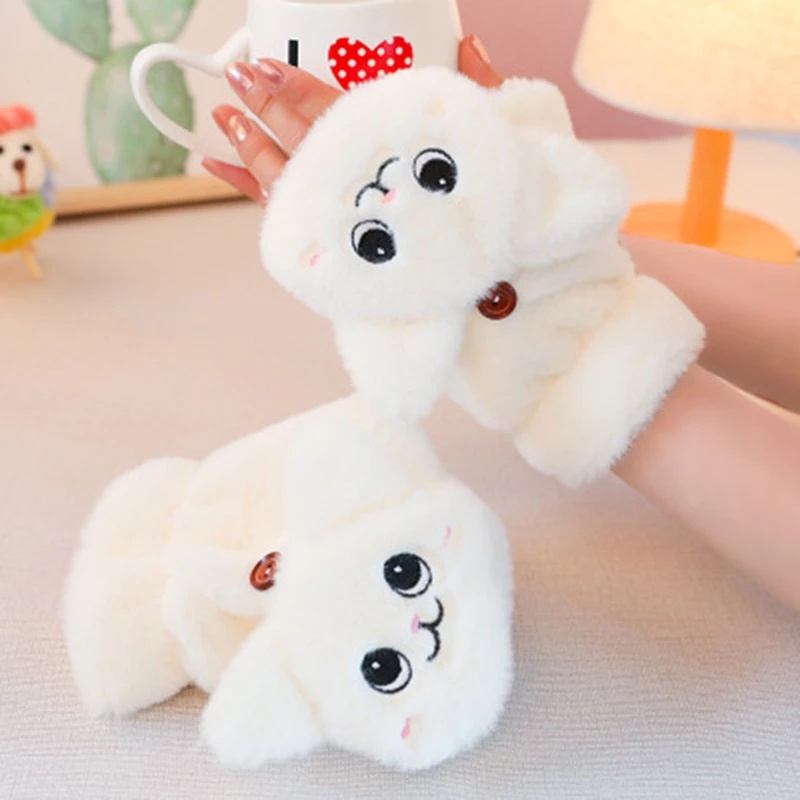 Găng tay hở ngón giữ ấm hình mèo dễ thương cho nữ