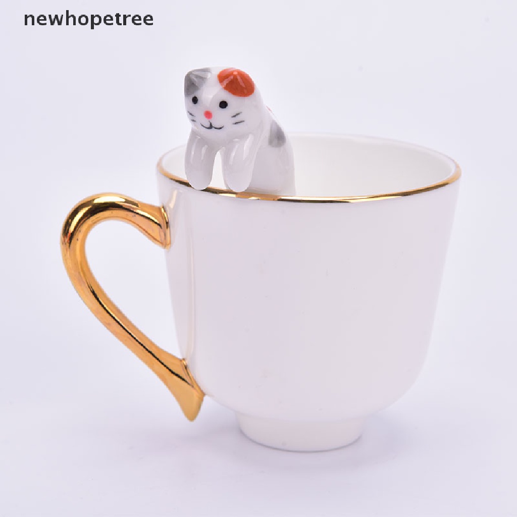 newhopetree 1x Ceramic Cartoon Cute Cat Animal Spoons Hanging Coffee Cutlery Dessert Tool OIK