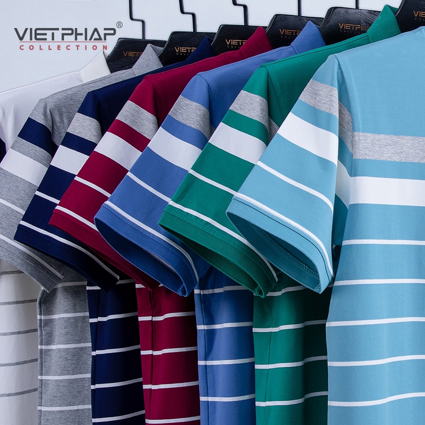 Áo Thun Polo Nam Tay Ngắn Sọc Cao Cấp Việt Pháp 2102 . Vải Cotton Lạnh Thấm Hút Mồ Hôi, Siêu Mát - Hàng Chính Hãng