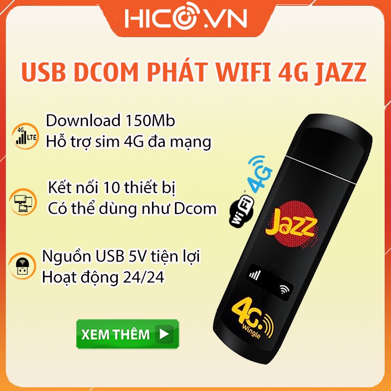 Jazz W02 , Usb Phát Wifi 3G 4G Dongle RS800 Giá Rẻ Hỗ Trợ Đổi IP Mạng SIêu